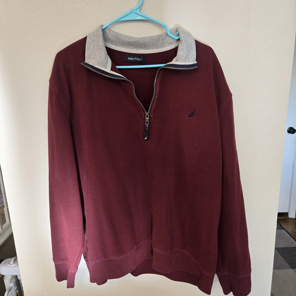 Nautica Men's Maroon Zip-Up Sweater